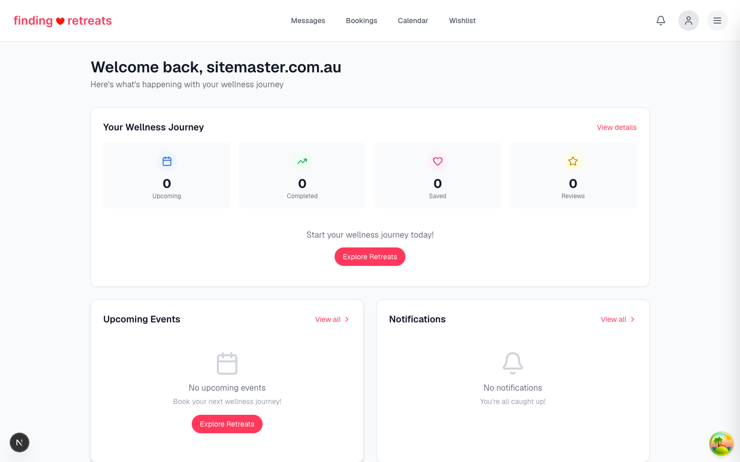The guest dashboard showing Trips, Messages, Wishlist and Recently Viewed
