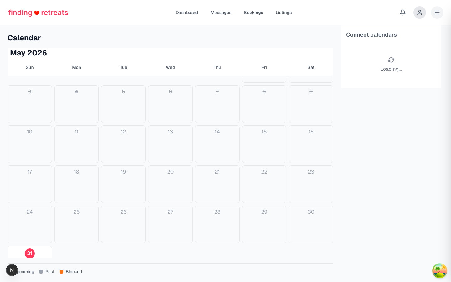 The host calendar showing date blocking