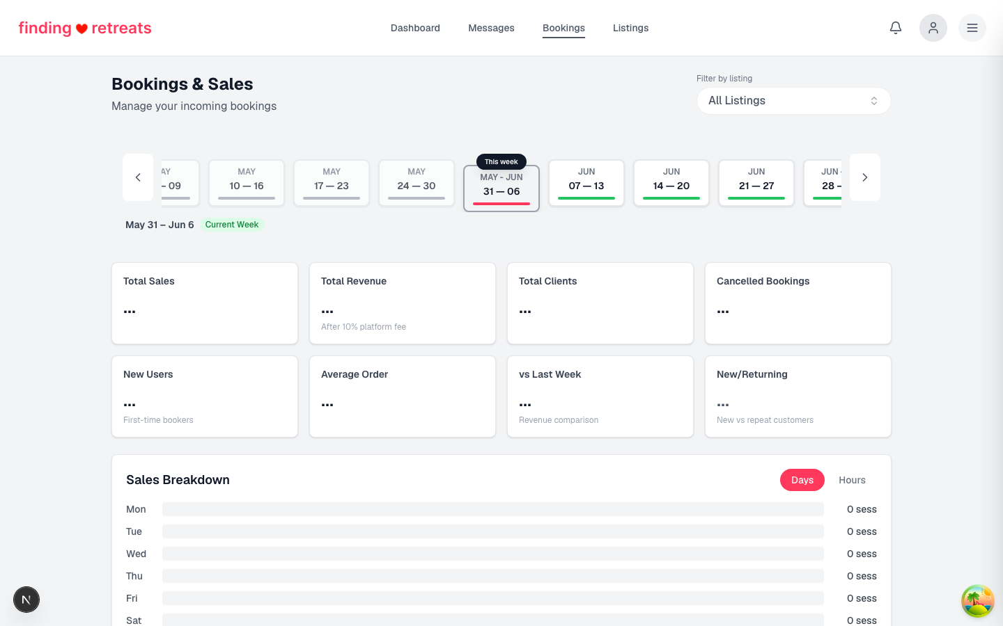 The bookings page showing incoming booking requests