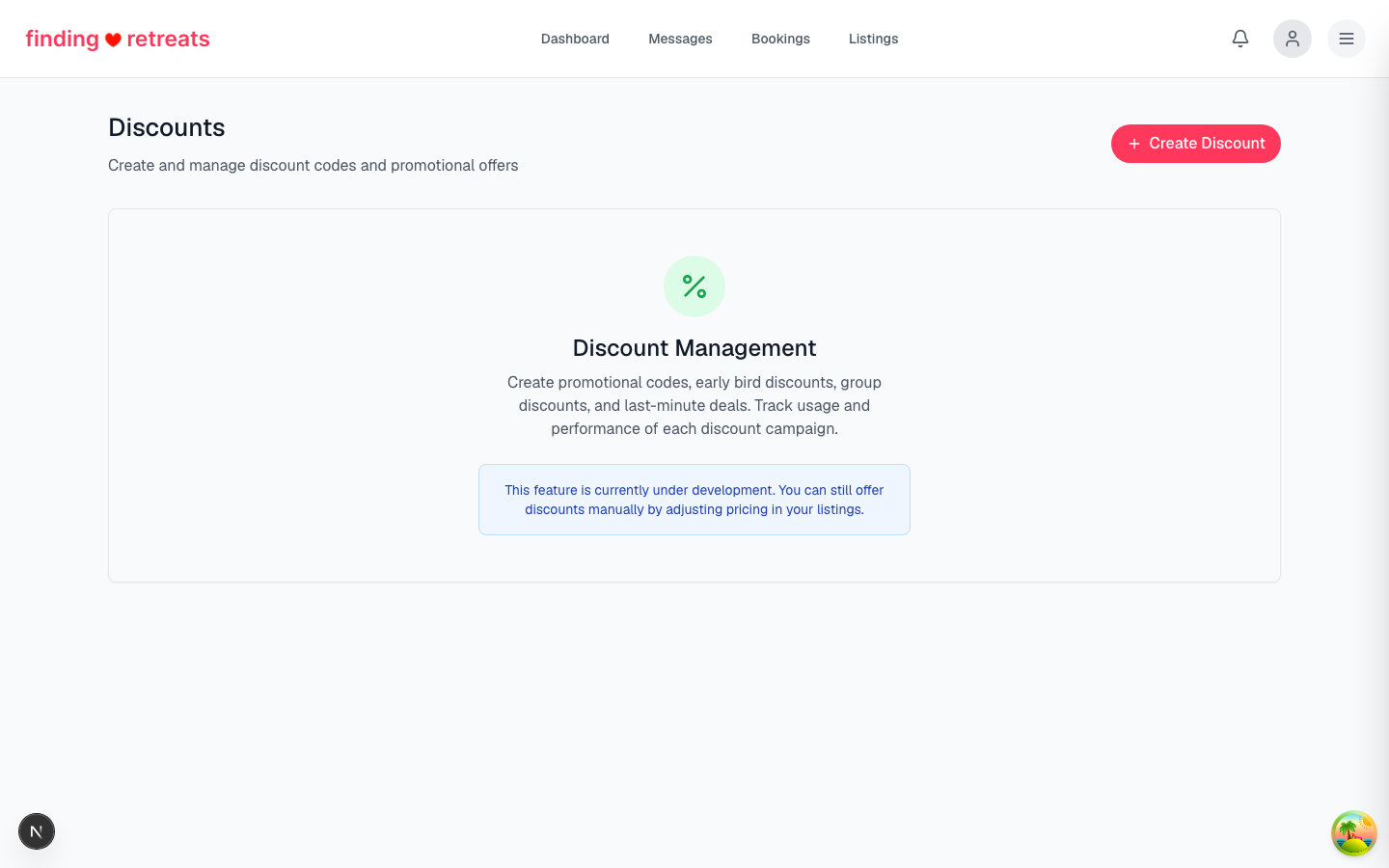 The discounts setup page