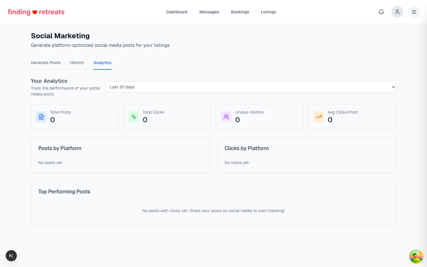 The social marketing analytics page