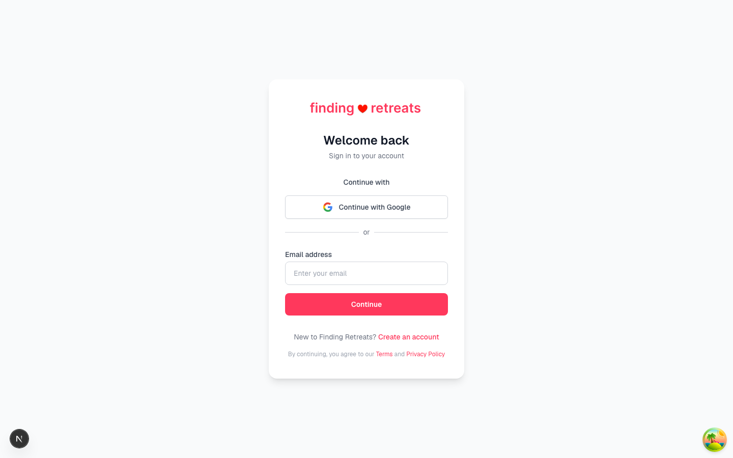 The sign-in page with Google and magic link options